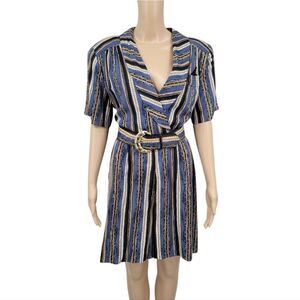 Jump Vintage Striped Blue Tan and Black Belted Romper Women's Large